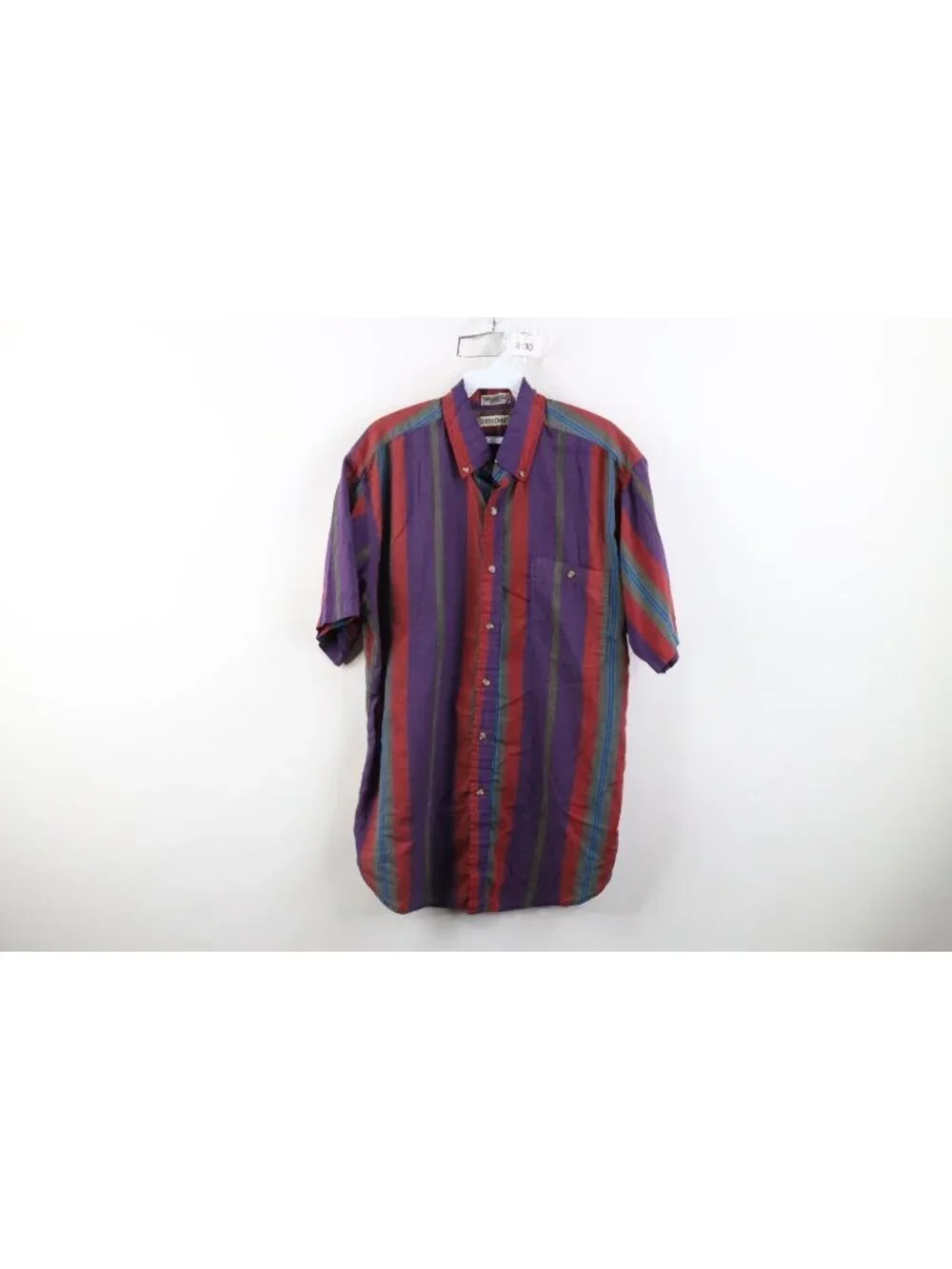 Vintage 90s Streetwear Mens Large Striped Color Block Short Sleeve Button Shirt